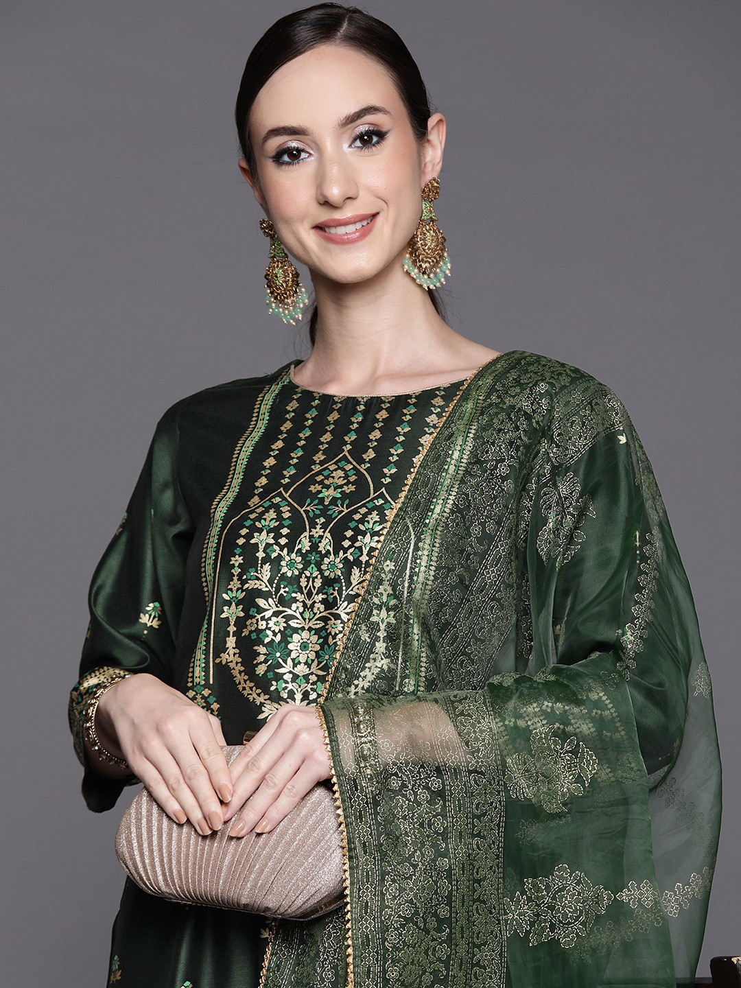 

Indo Era Women Green Ethnic Motifs Printed Liva Kurta with Palazzos & With Dupatta