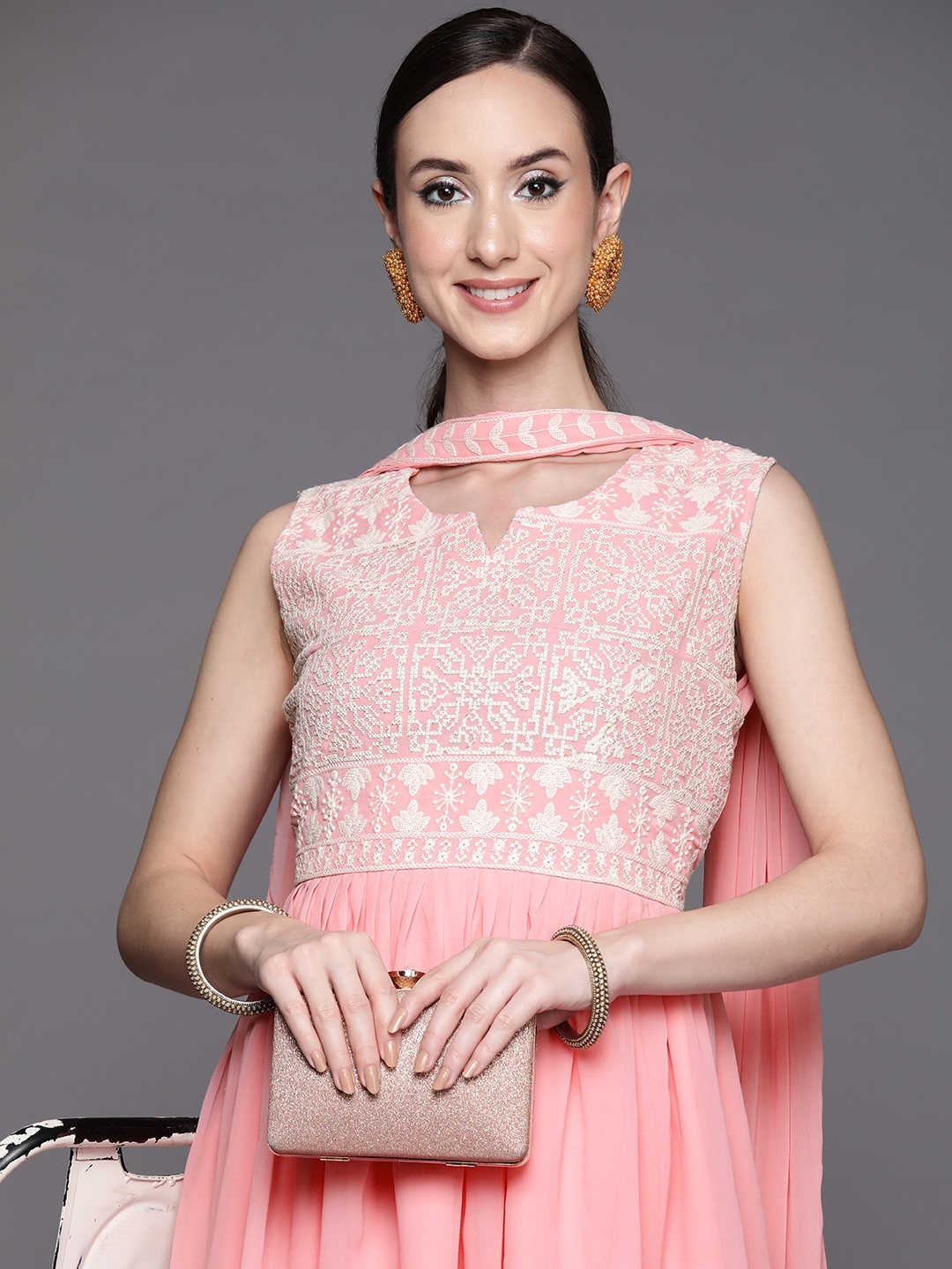 

Indo Era Women Pink Embroidered Thread Work Kurta with Sharara & With Dupatta