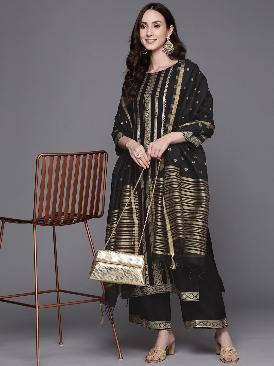 

Indo Era Women Black Printed Liva Kurta with Trousers & With Dupatta