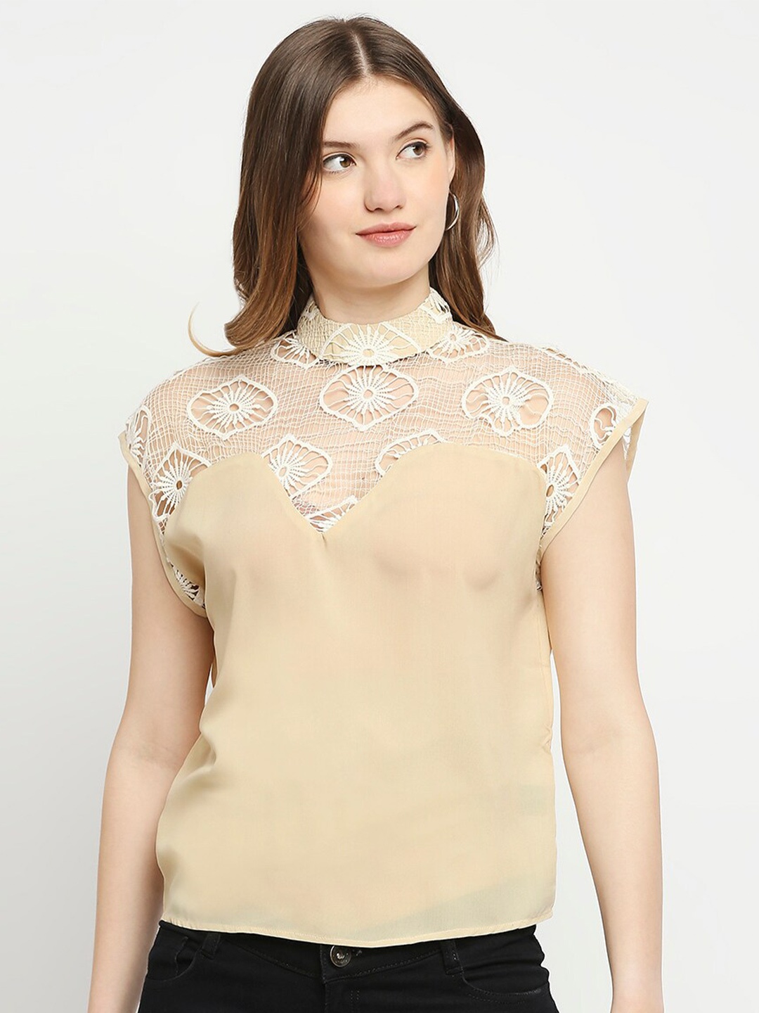 

aaliya Women Beige Lace Top