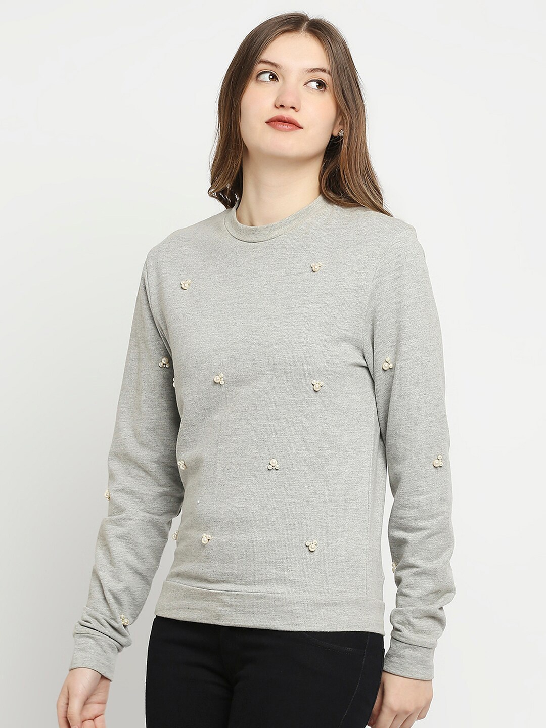 

Aaliya Women Grey Bead Embellished Pullover Top