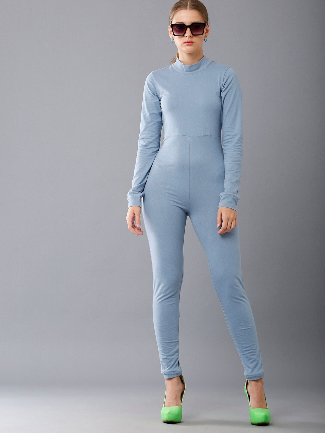 

Oh So Fly Blue Solid Cotton Basic Jumpsuit