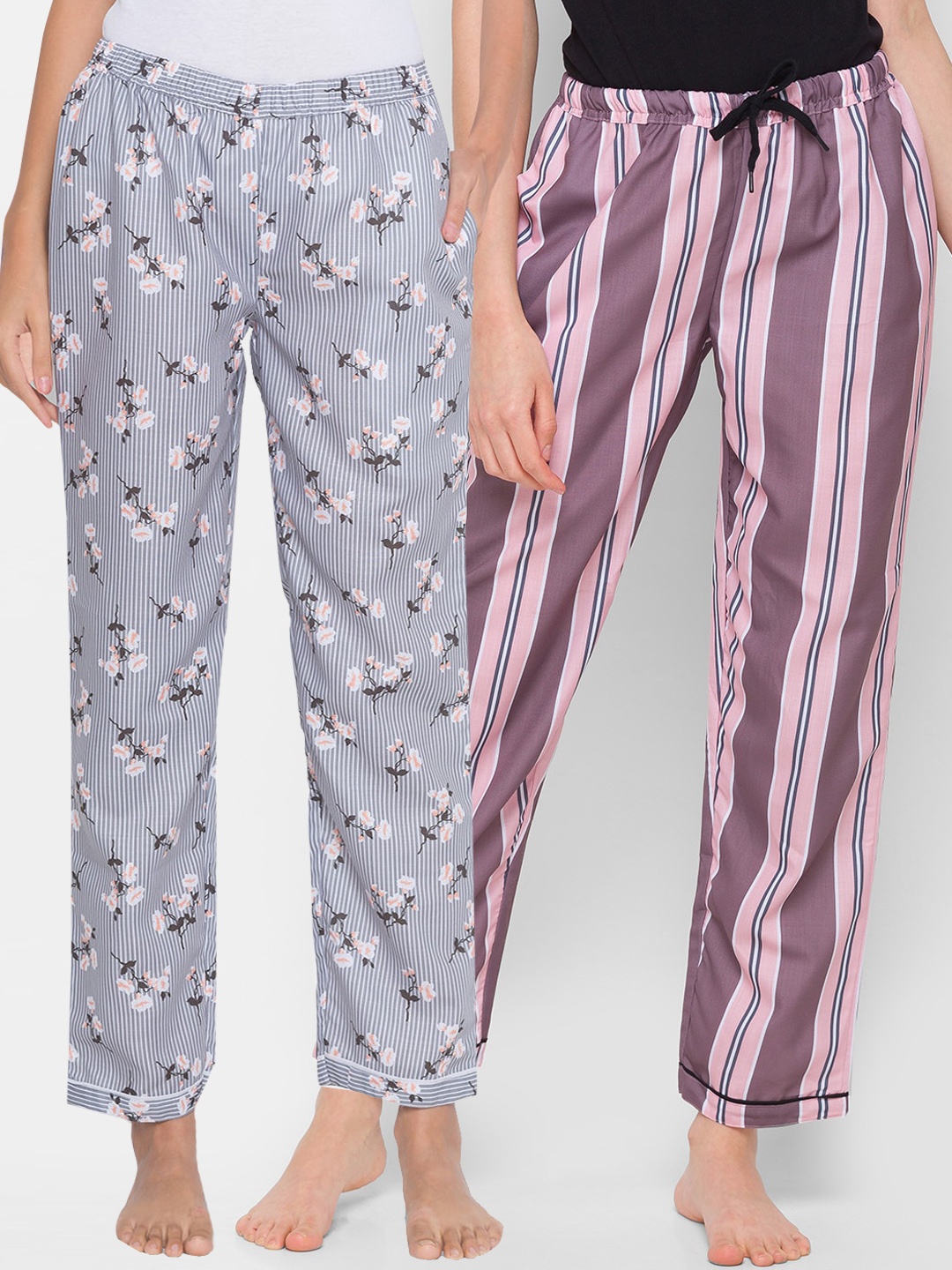 

FashionRack Women Pack of 2 Printed Cotton Lounge Pants, Grey