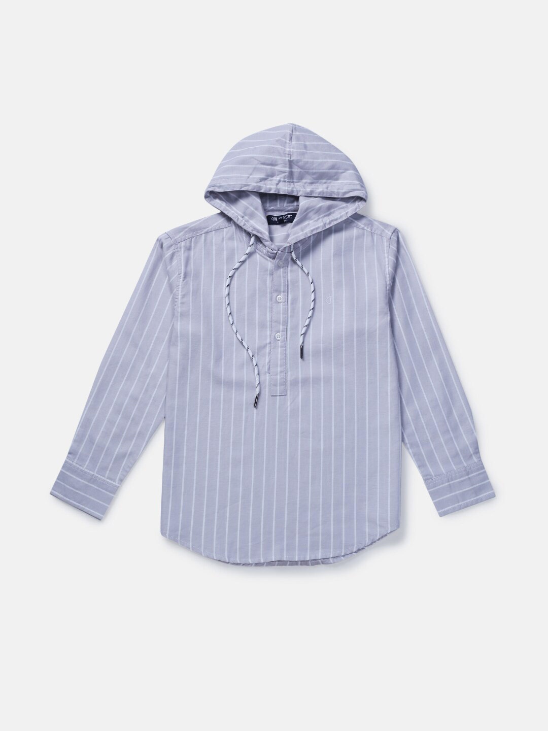 

Gini and Jony Boys Grey Striped Hooded Cotton Casual Shirt