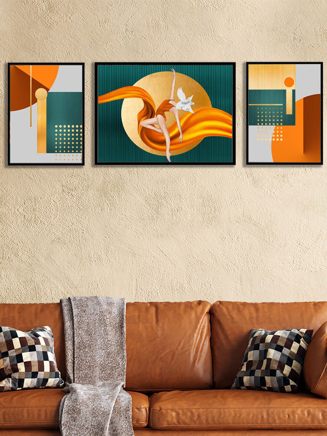 

Art Street Set of 3 Green Abstract Dancing Lady Canvas Painting