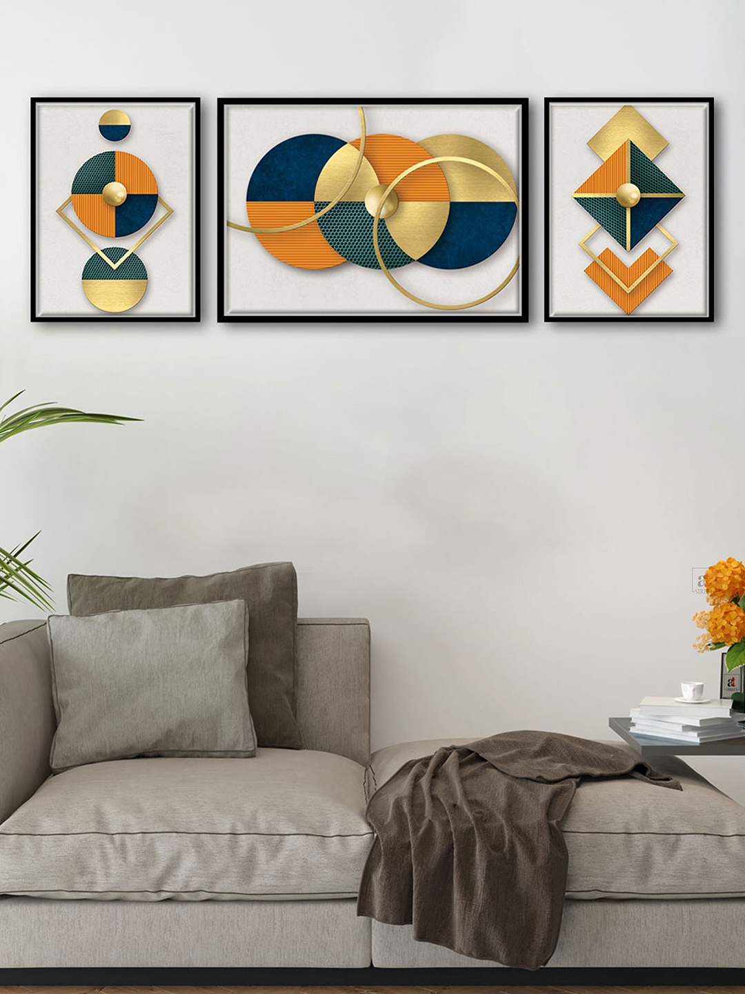

Art Street Set of 3 Minimalistic Geometric Canvas Wall Painting, Multi