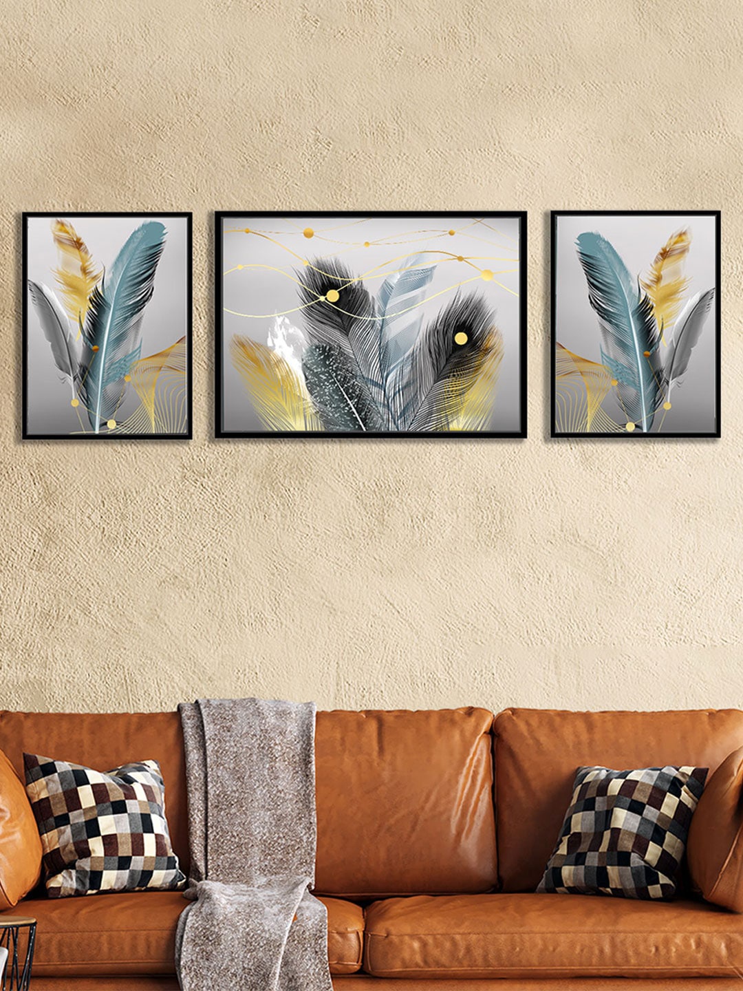 

Art Street Set of 3 Bird Feathers Wall Paintings, Multi