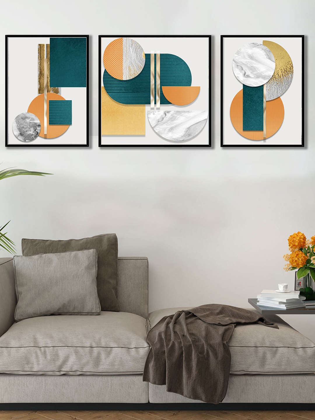 

Art Street Set Of 3 Blue and Orange-Coloured Abstract Painting Wall Art