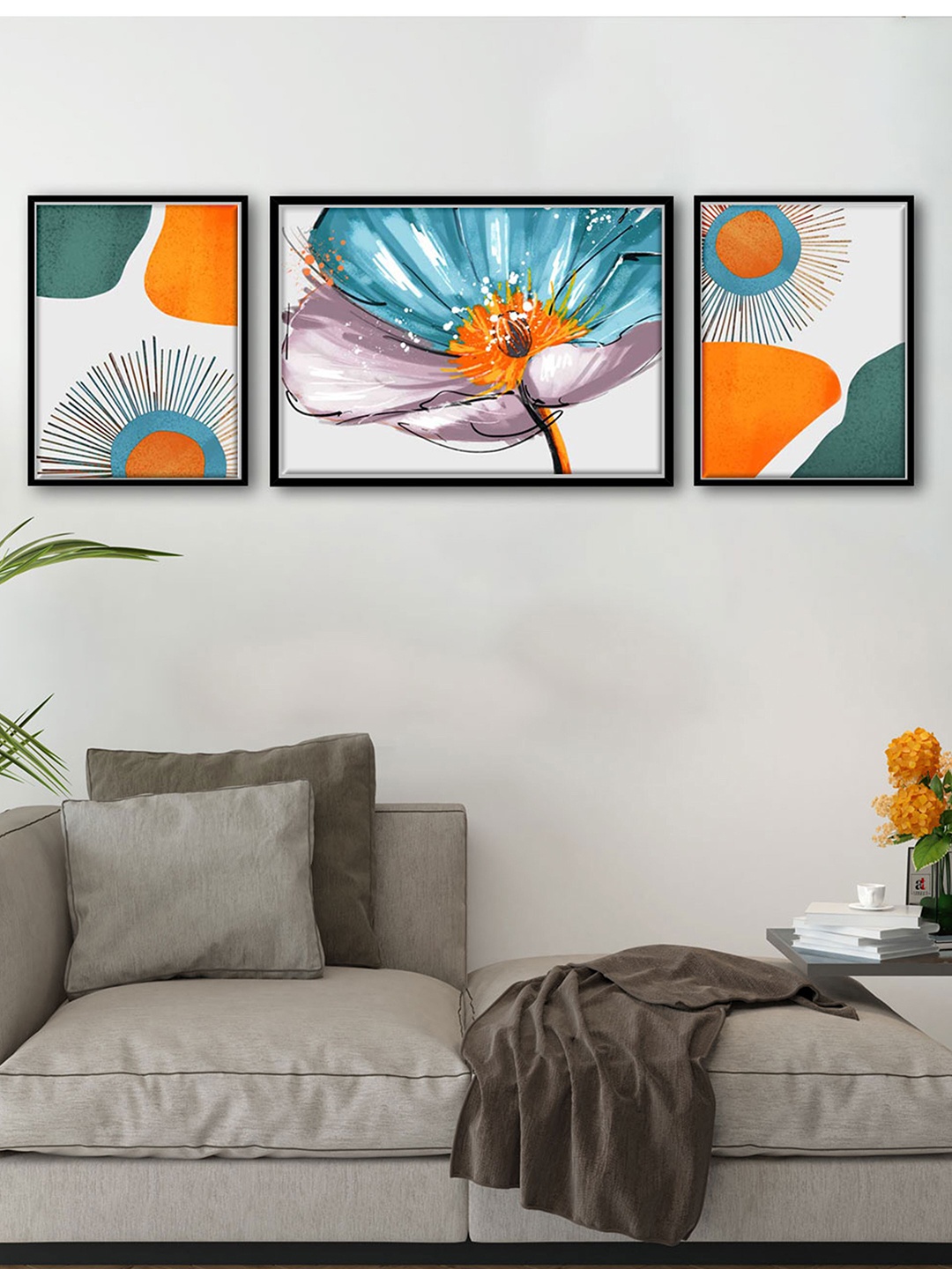 

Art Street Set Of 3 White & Orange-Coloured Abstract Painted Wall Art