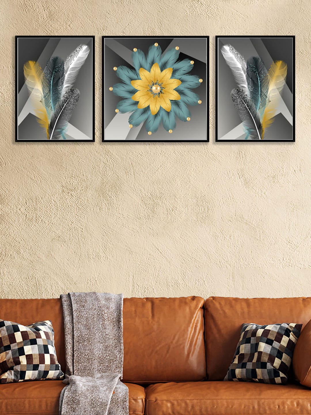 

Art Street Multicoloured 3Pcs Feather of Many Birds Canvas Art Panting, Multi