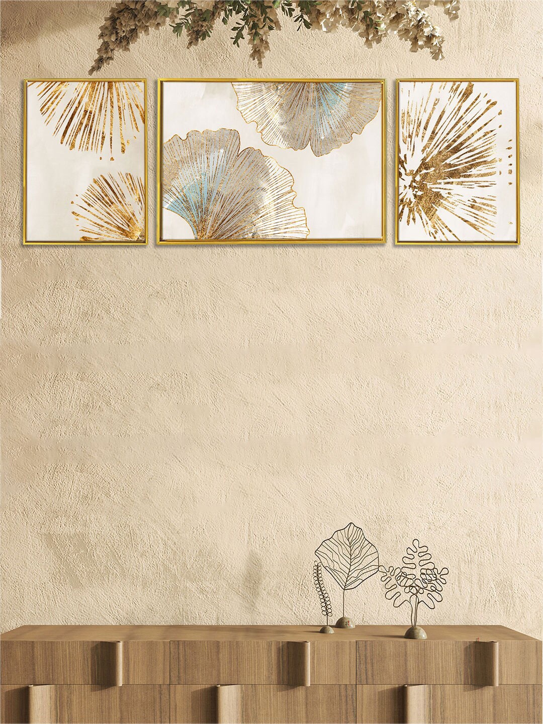 

Art Street Set Of 3 Gold Floral Theme Framed Art Print Paintings, Multi