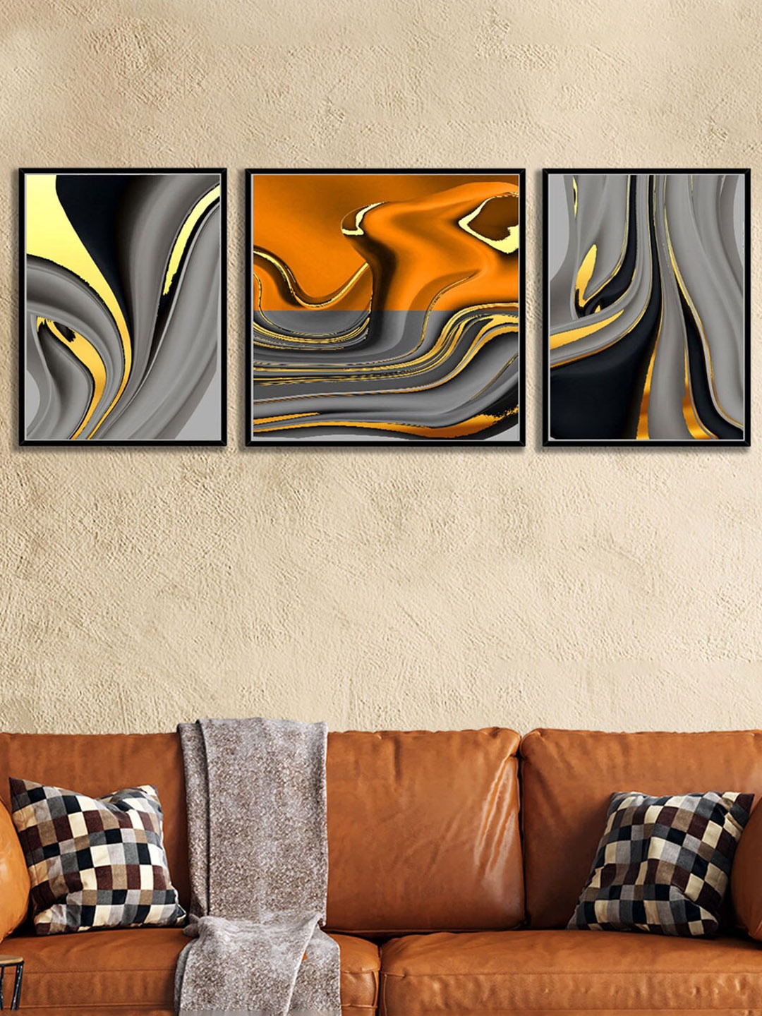 

Art Street Set of 3 Abstract Waves Wall Paintings, Multi
