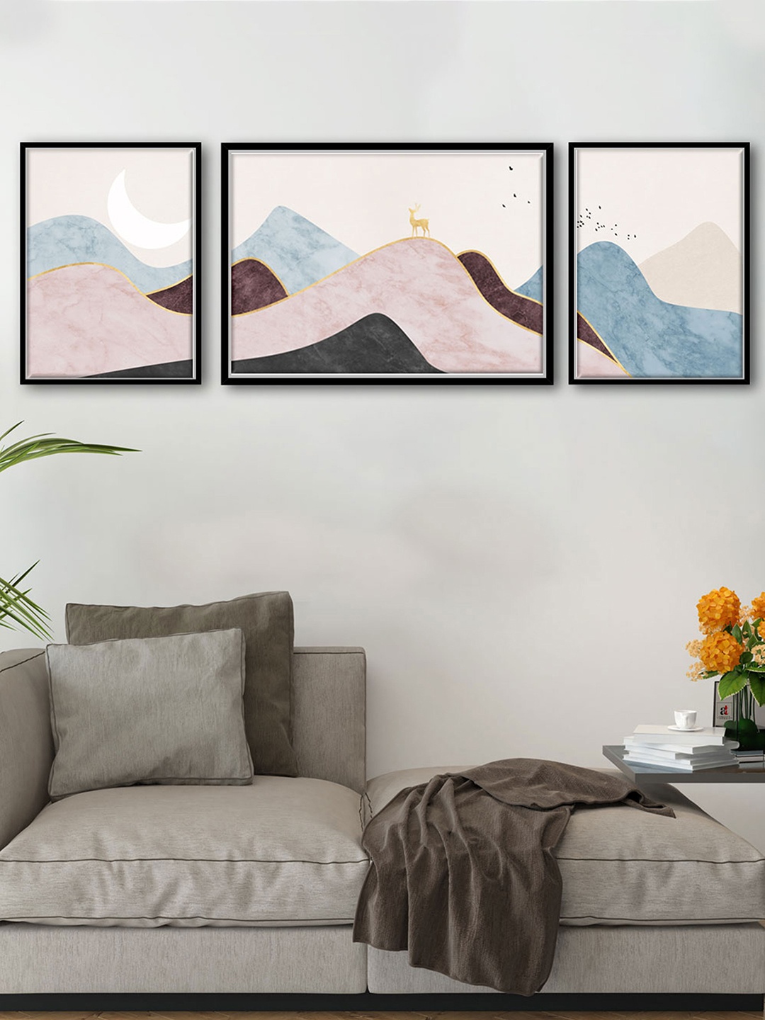 

Art Street White Set of 3 Moon Deer Canvas Painting