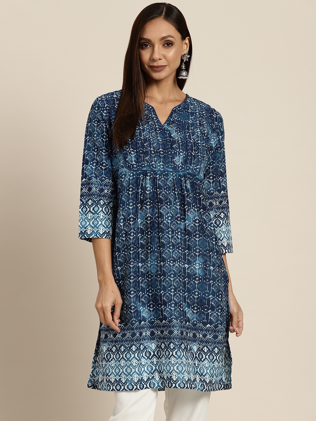 

Rain & Rainbow Women Navy Blue Ethnic Motifs Printed Indigo Pure Cotton Kurta