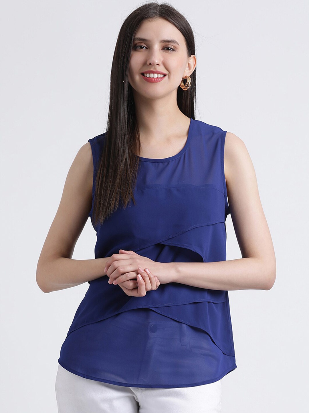 

DressBerry Blue Solid Layered Georgette Top