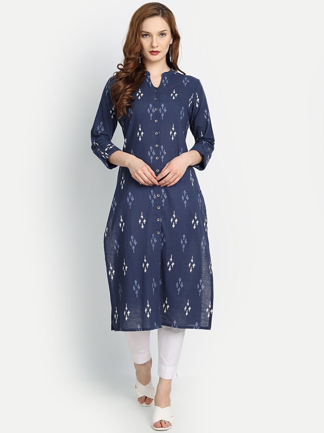 

fabGLOBAL Women Blue Geometric Printed Kurta