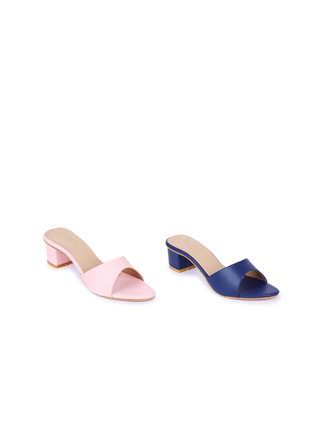 

VAYONAA Set of 2 Colourblocked PU Block Mules with Buckles, Multi