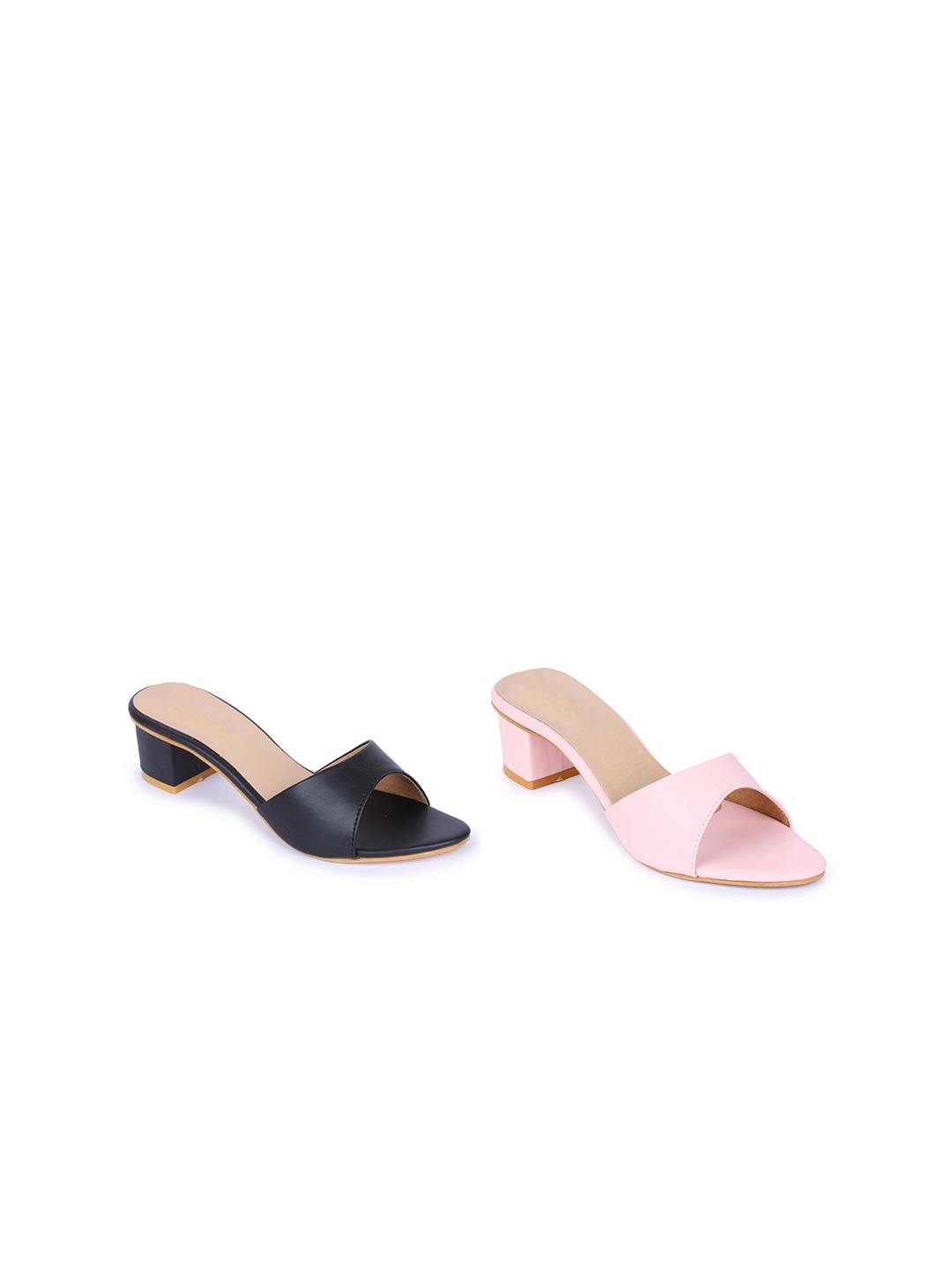 

VAYONAA Set of 2 Textured PU Block Peep Toes with Buckles, Multi