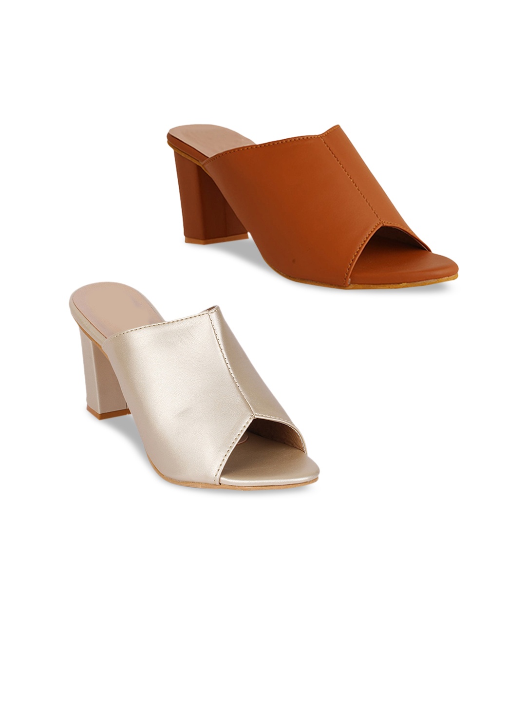 

VAYONAA Set of 2 Colourblocked PU Block Mules with Bows, Multi