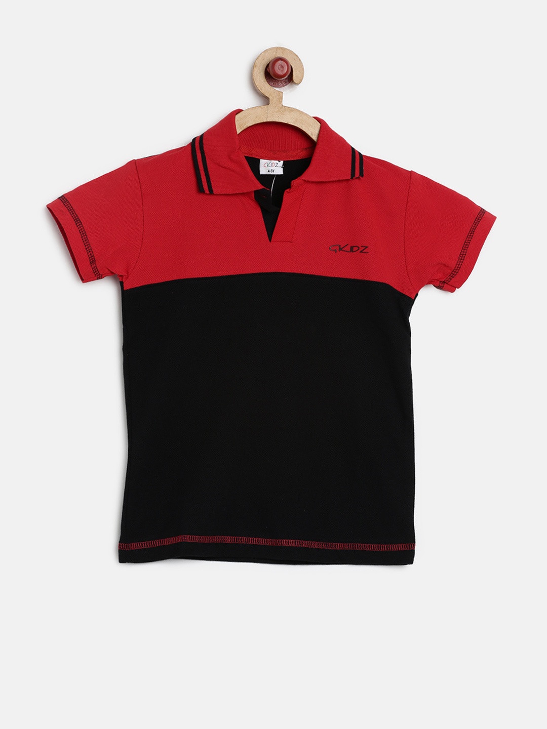 

GKIDZ Boys Red & Black Colourblocked Polo Collar T-shirt