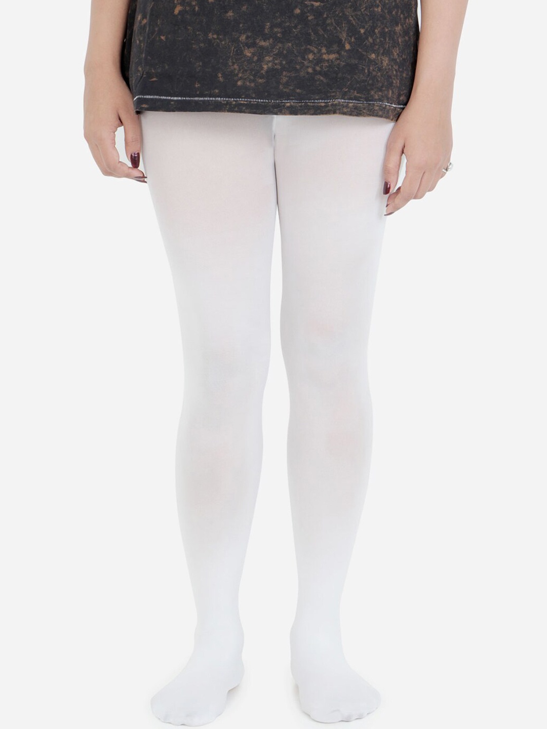 

Bonjour Teens Girls White Solid Plain Knitting Anti Odour Tights