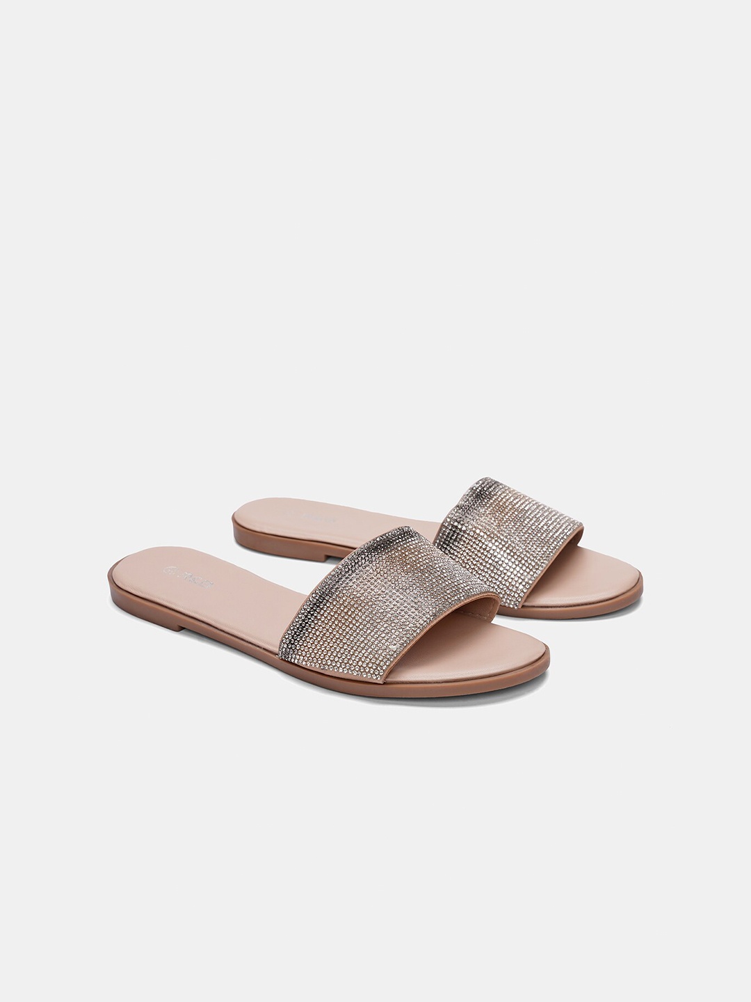 

R&B Women Silver-Toned Embellished Open Toe Flats