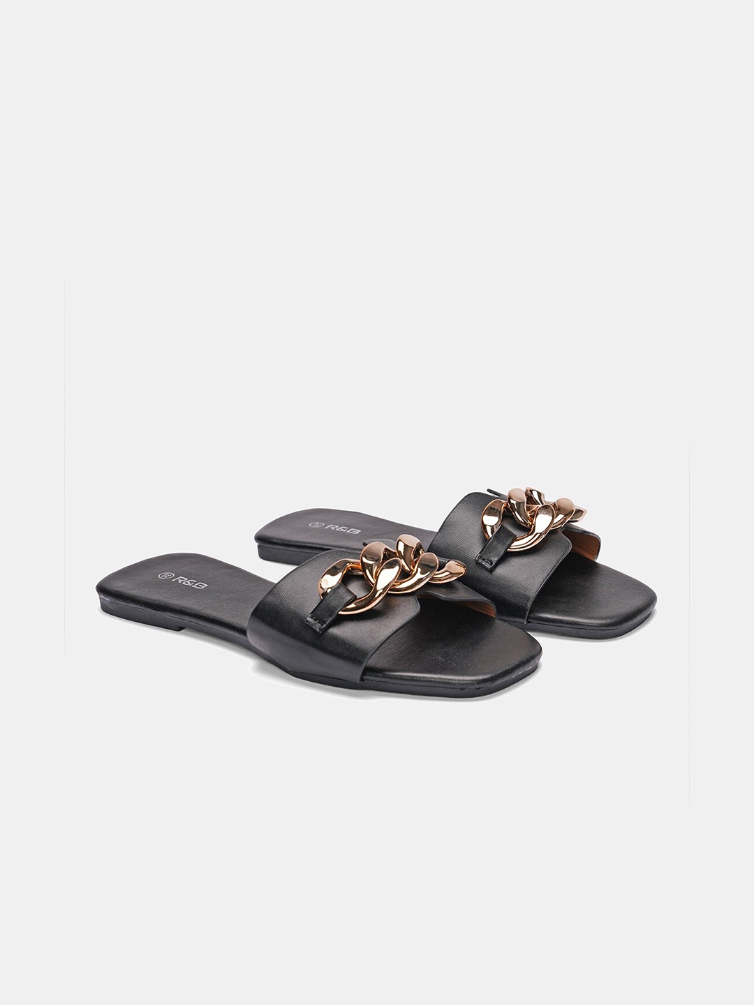 

R&B Women Black Embellished PU Open Toe Flats
