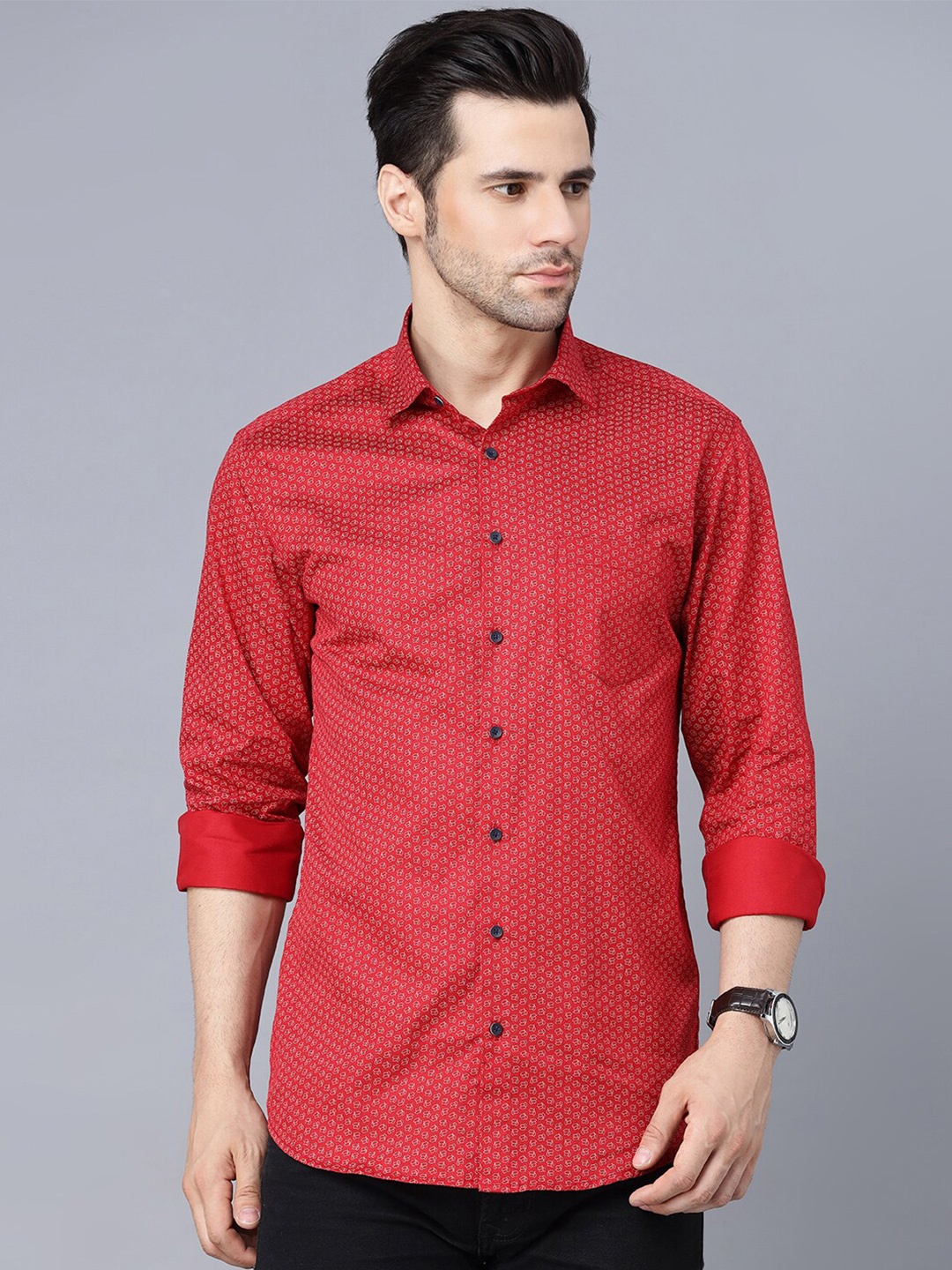 

MR KAMEEJ Men Red Relaxed & Smart Fit Micro Ditsy Printed Casual Shirt