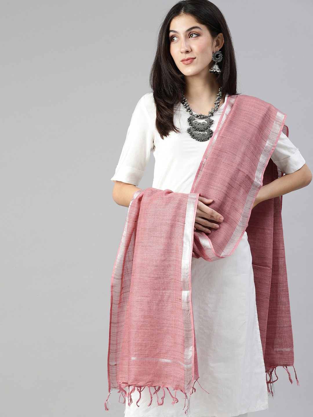

swatika Mauve Solid Bhagalpuri Dupatta