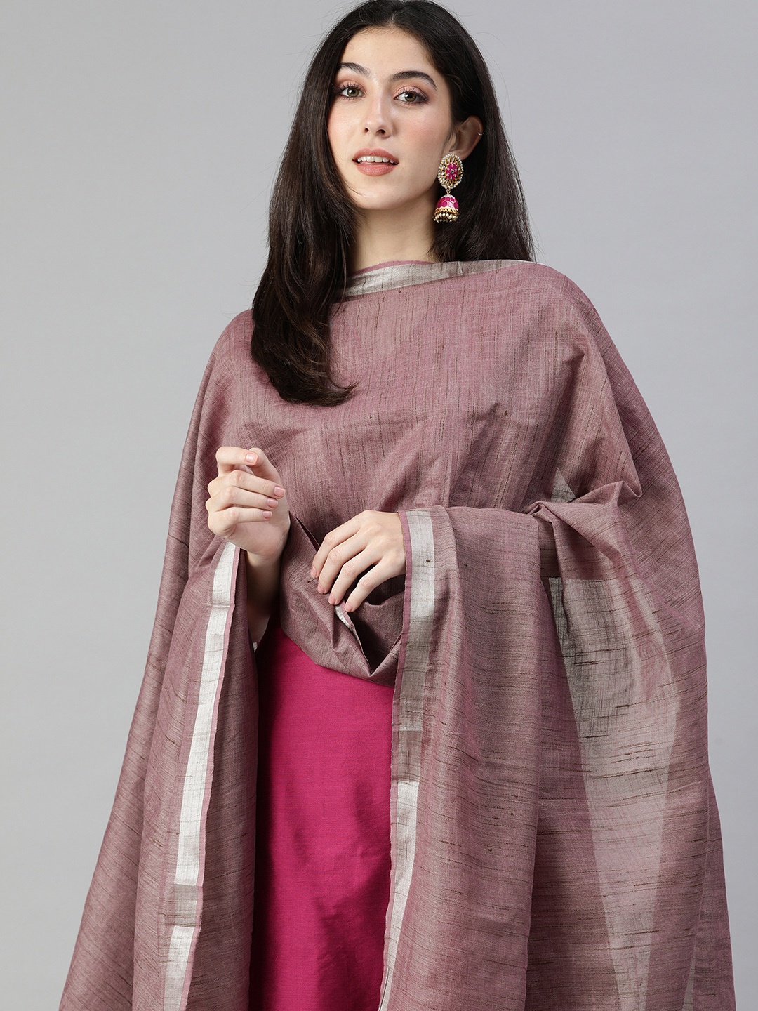 

swatika Mauve Solid Bhagalpuri Dupatta
