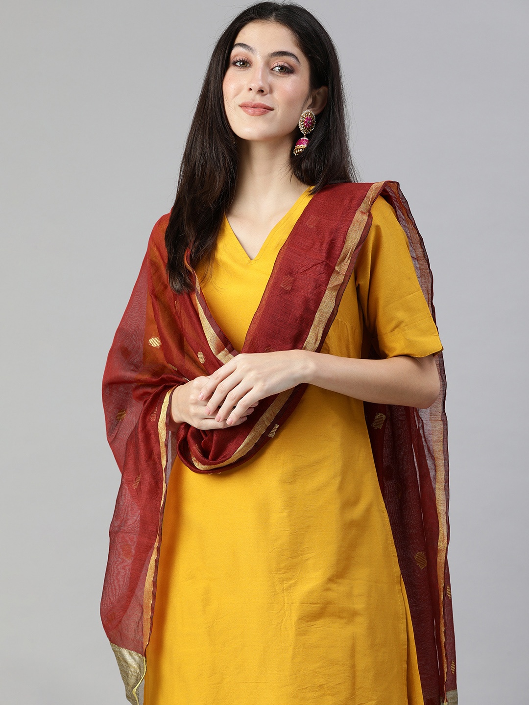 

swatika Maroon Woven Design Bhagalpuri Dupatta