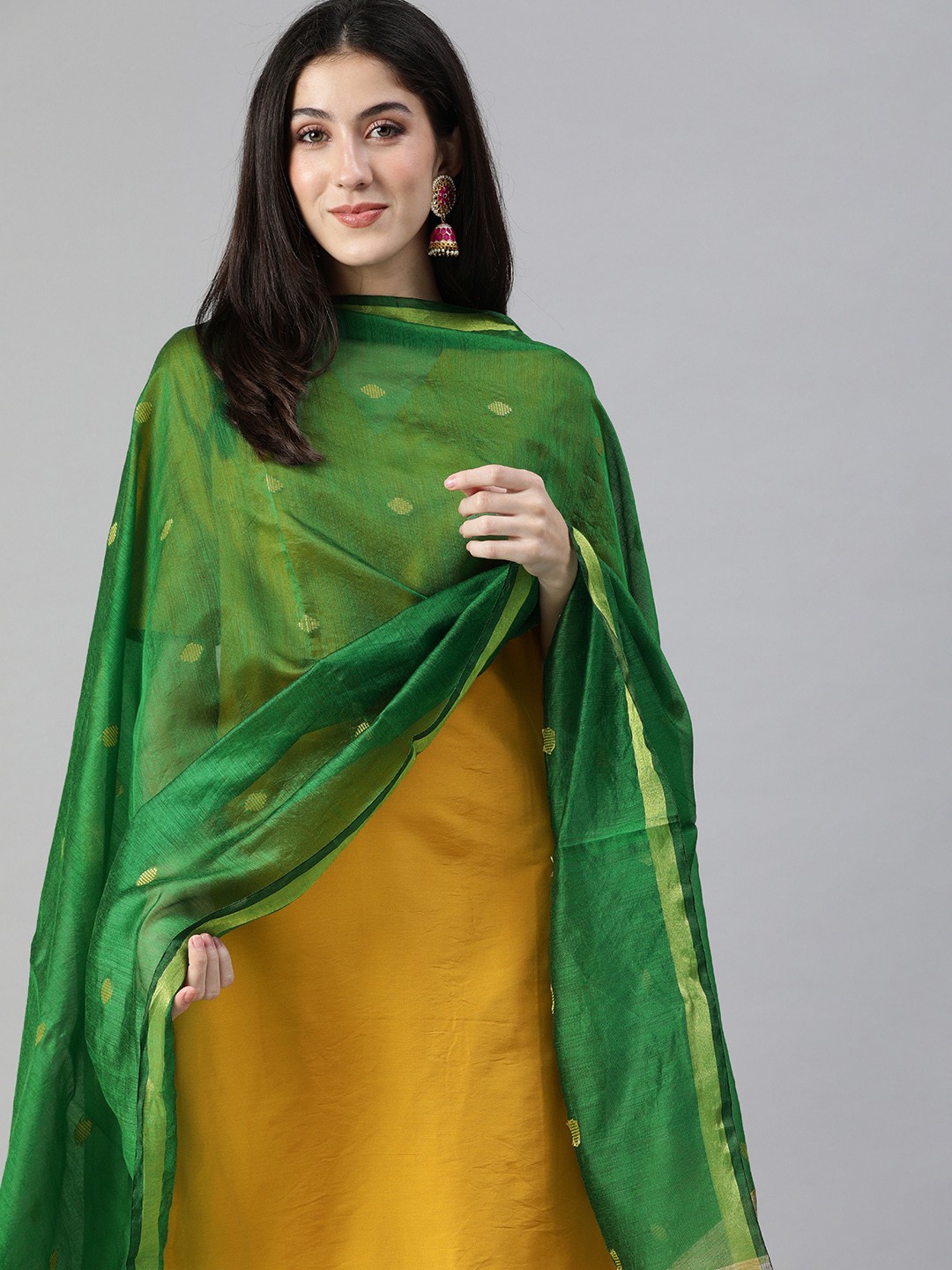 

swatika Green Woven Design Bhagalpuri Dupatta