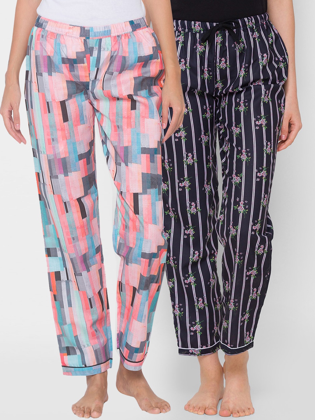

FashionRack Women Pack of 2 Printed Cotton Lounge Pants, Navy blue