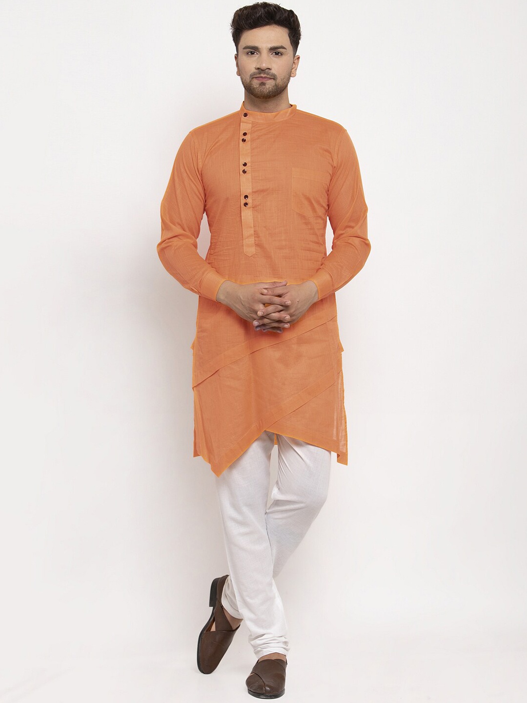 

KLOTTHE Men Orange Angrakha Kurta with Churidar