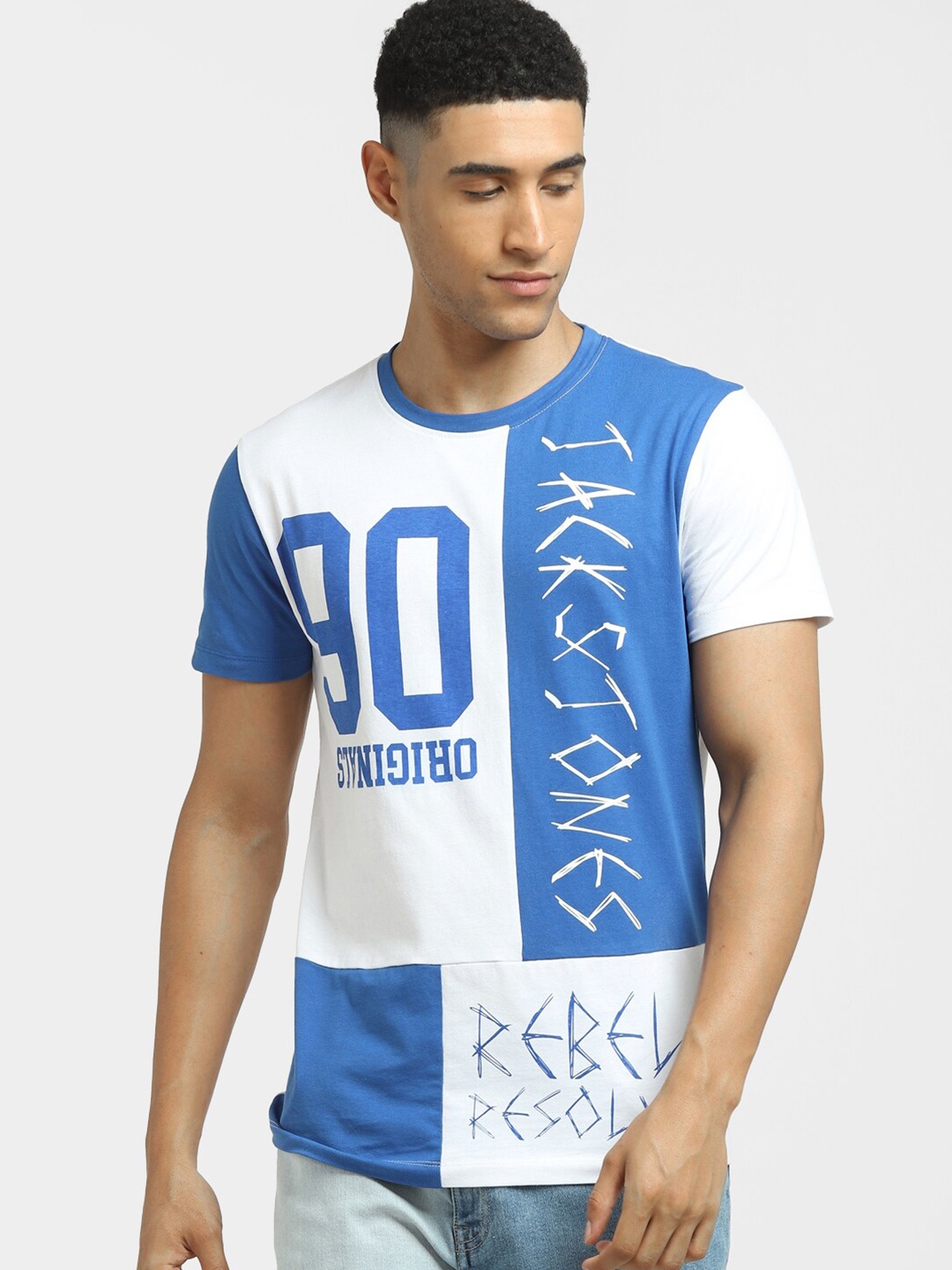 

Jack & Jones Men Blue Typography Printed T-shirt