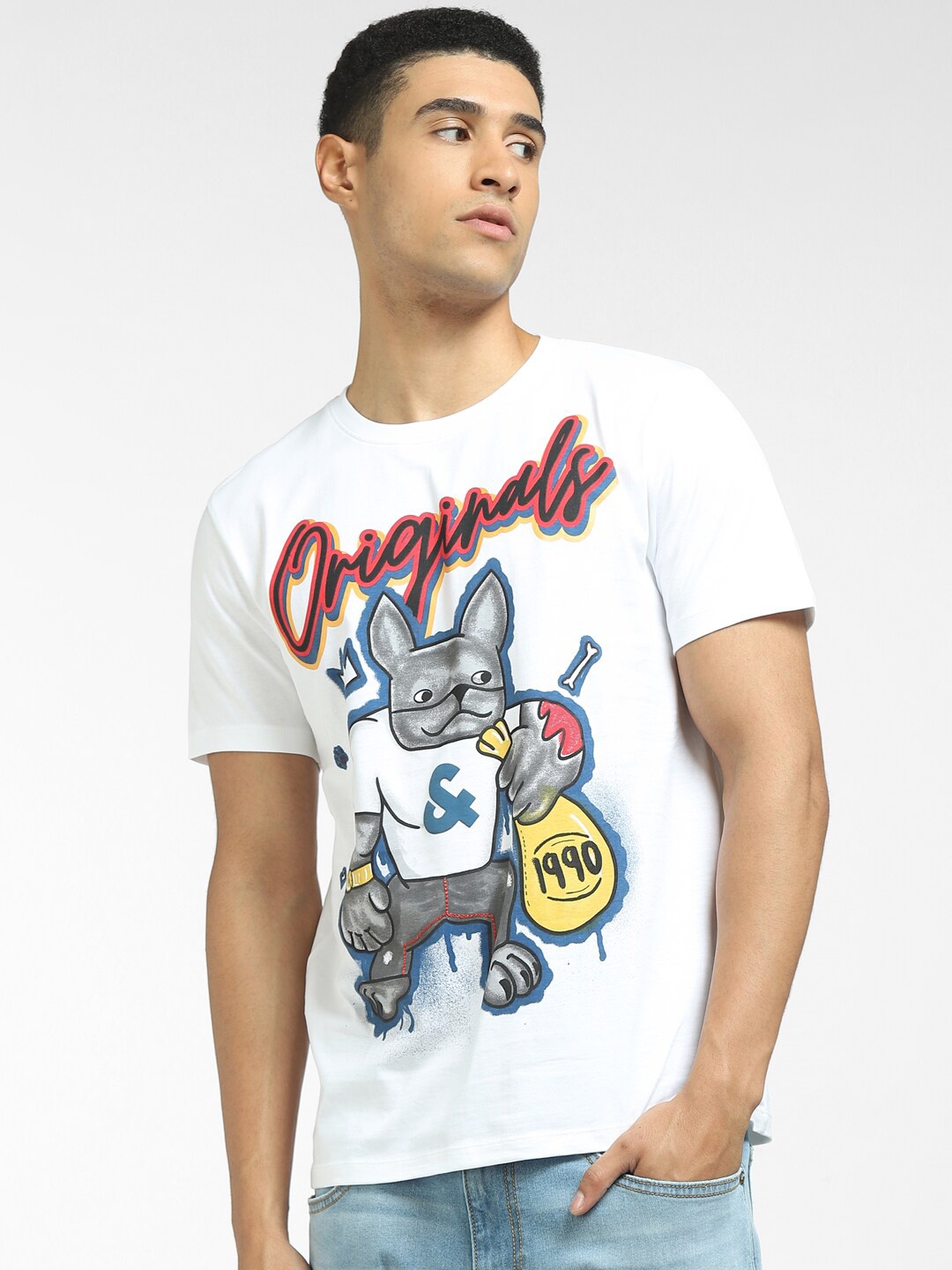 

Jack & Jones Men White Printed Applique T-shirt