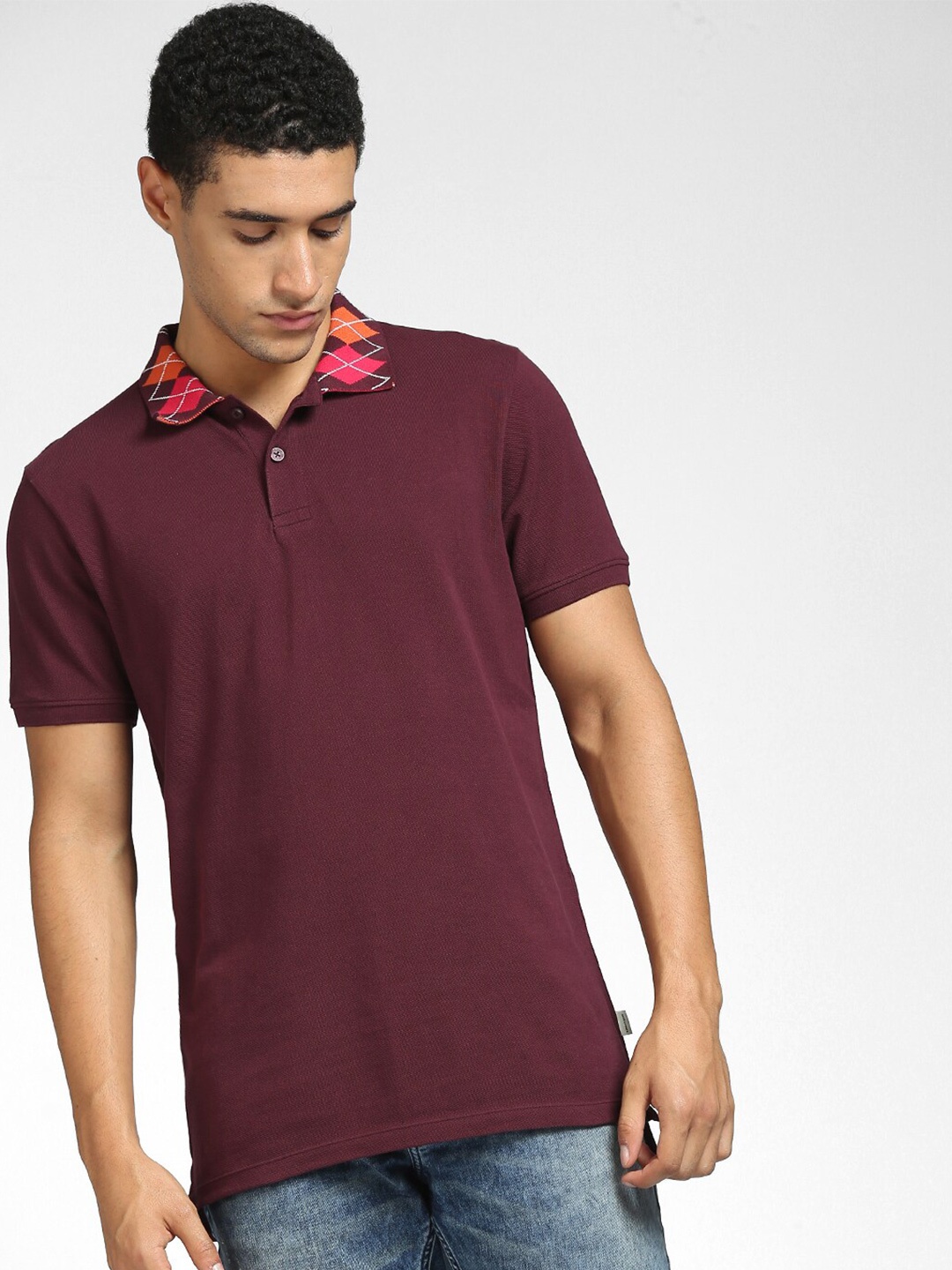 

Jack & Jones Men Purple Polo Collar T-shirt