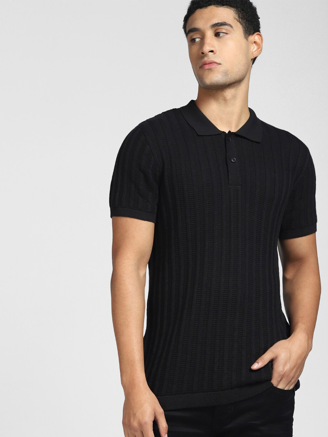 

Jack & Jones Men Black Polo Collar T-shirt