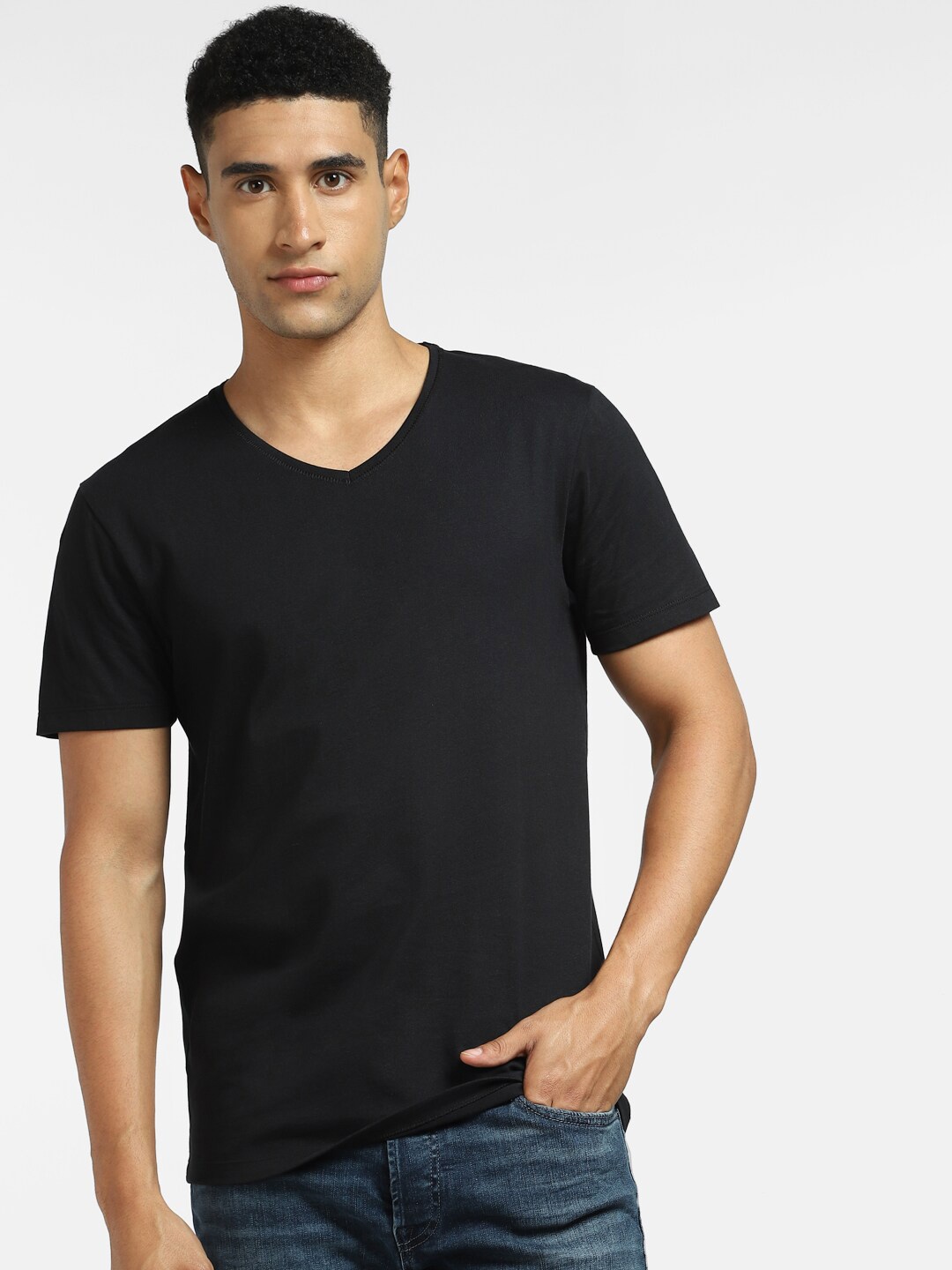 

Jack & Jones Men Black V-Neck T-shirt