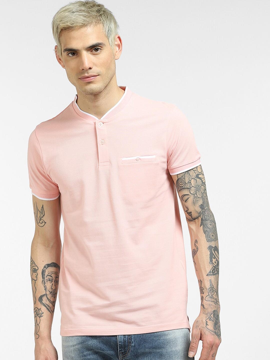 

Jack & Jones Men Pink V-Neck T-shirt