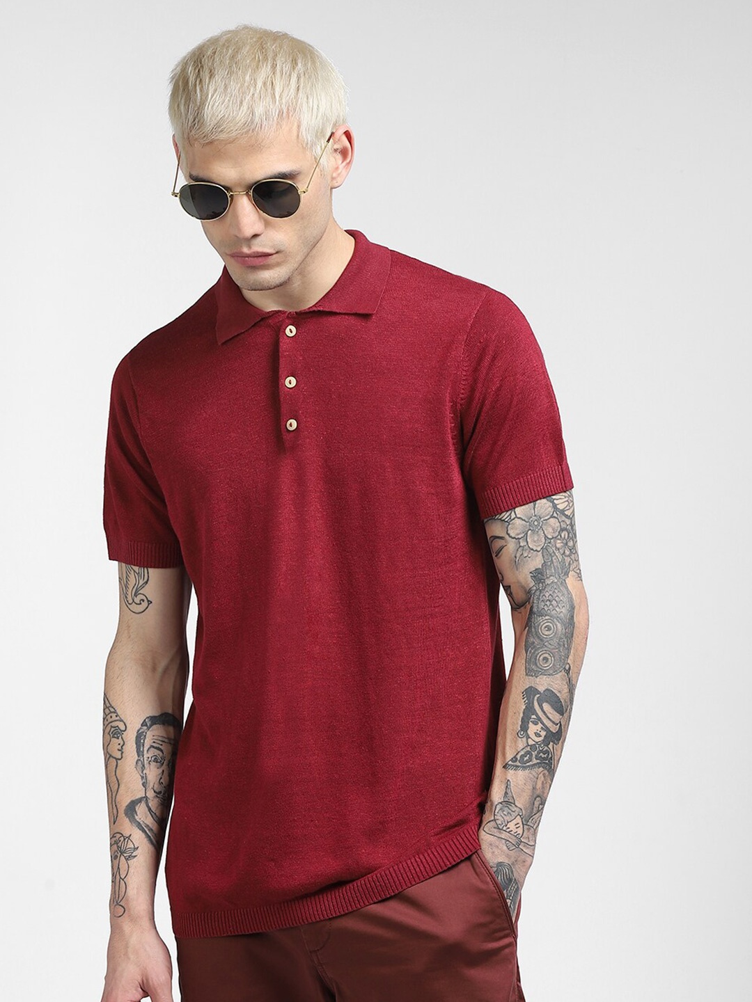 

Jack & Jones Men Maroon Polo Collar T-shirt
