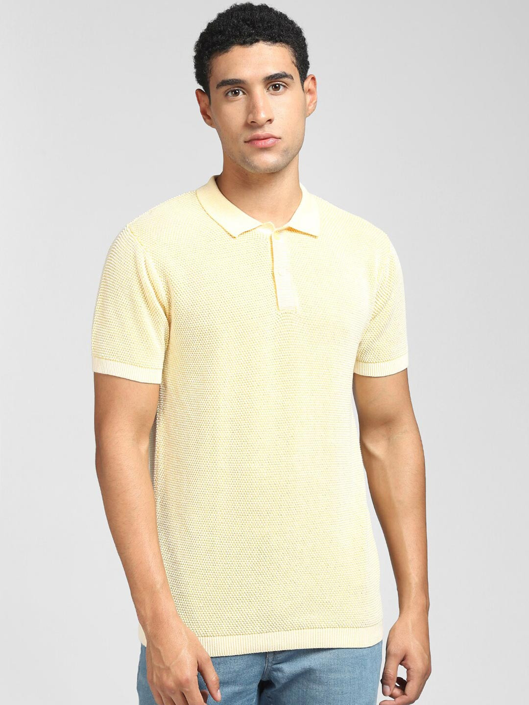 

Jack & Jones Men Yellow Colourblocked Polo Collar T-shirt