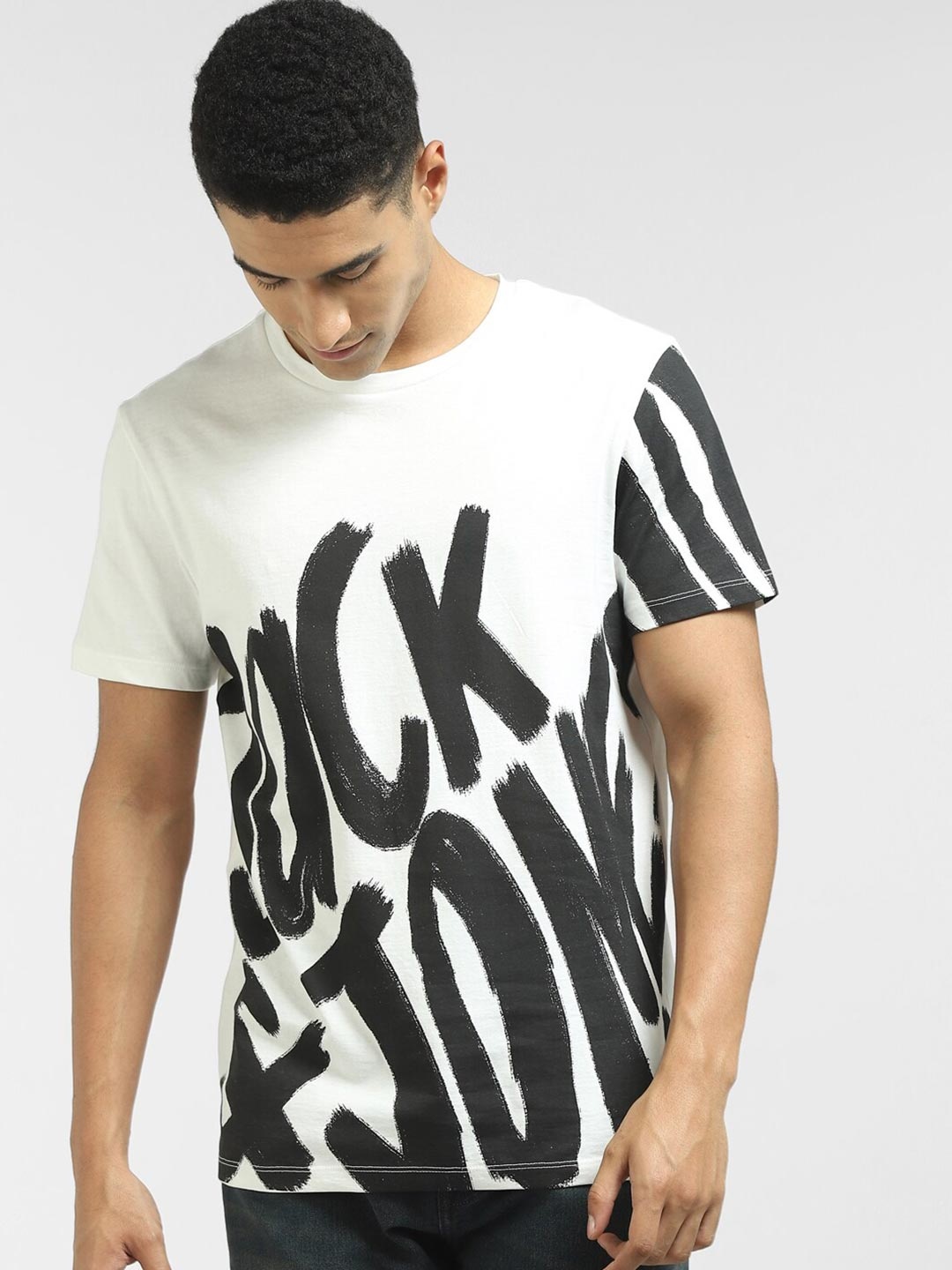 

Jack & Jones Men White Typography Printed T-shirt