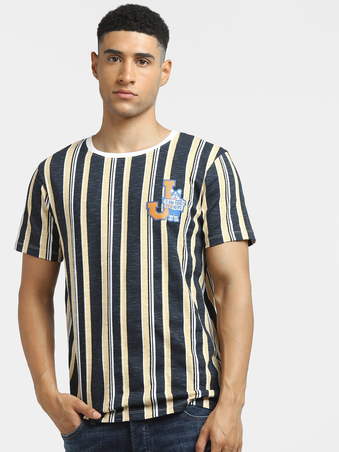 

Jack & Jones Men Blue Printed Extended Sleeves T-shirt