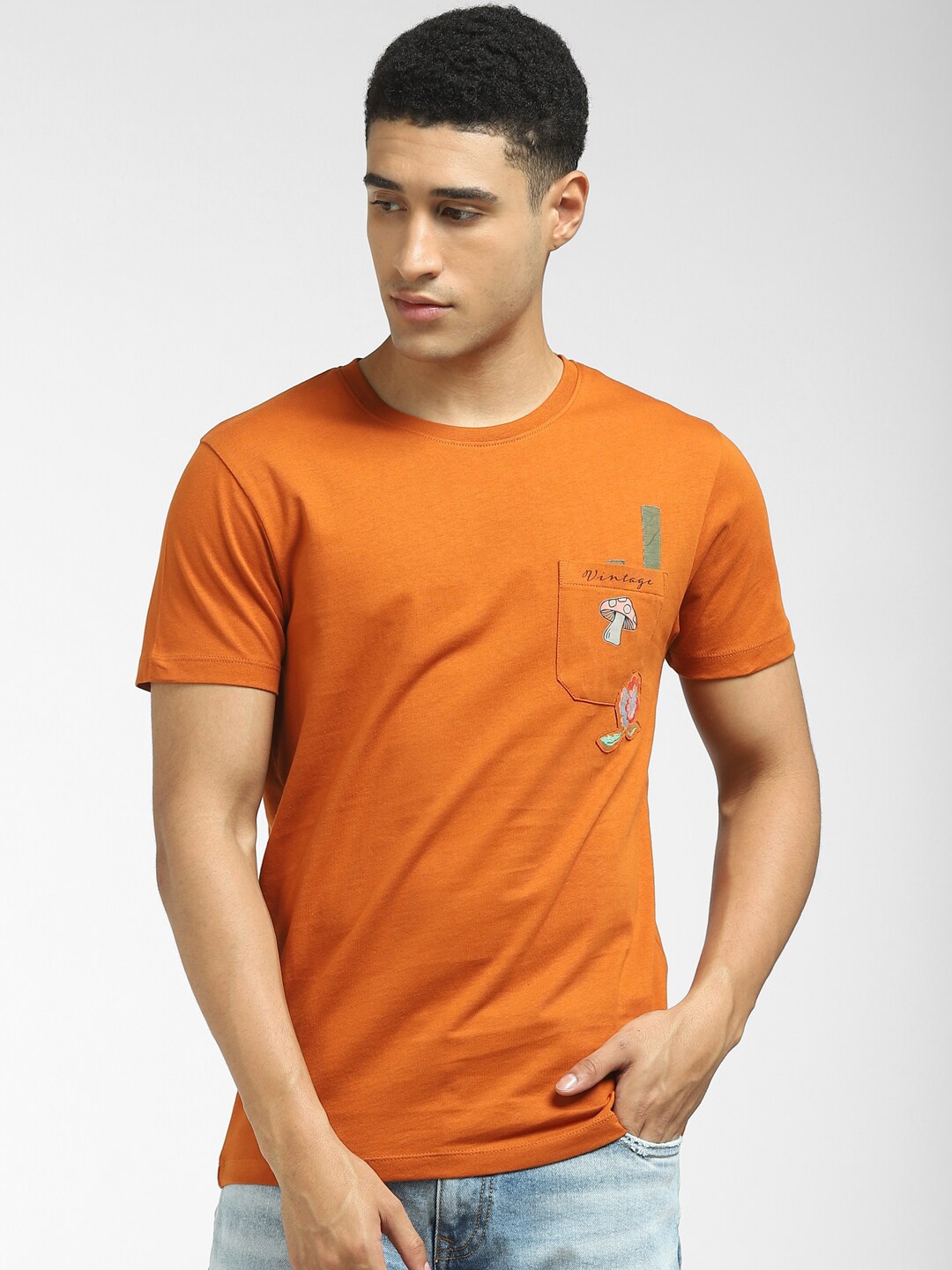 

Jack & Jones Men Orange Printed T-shirt