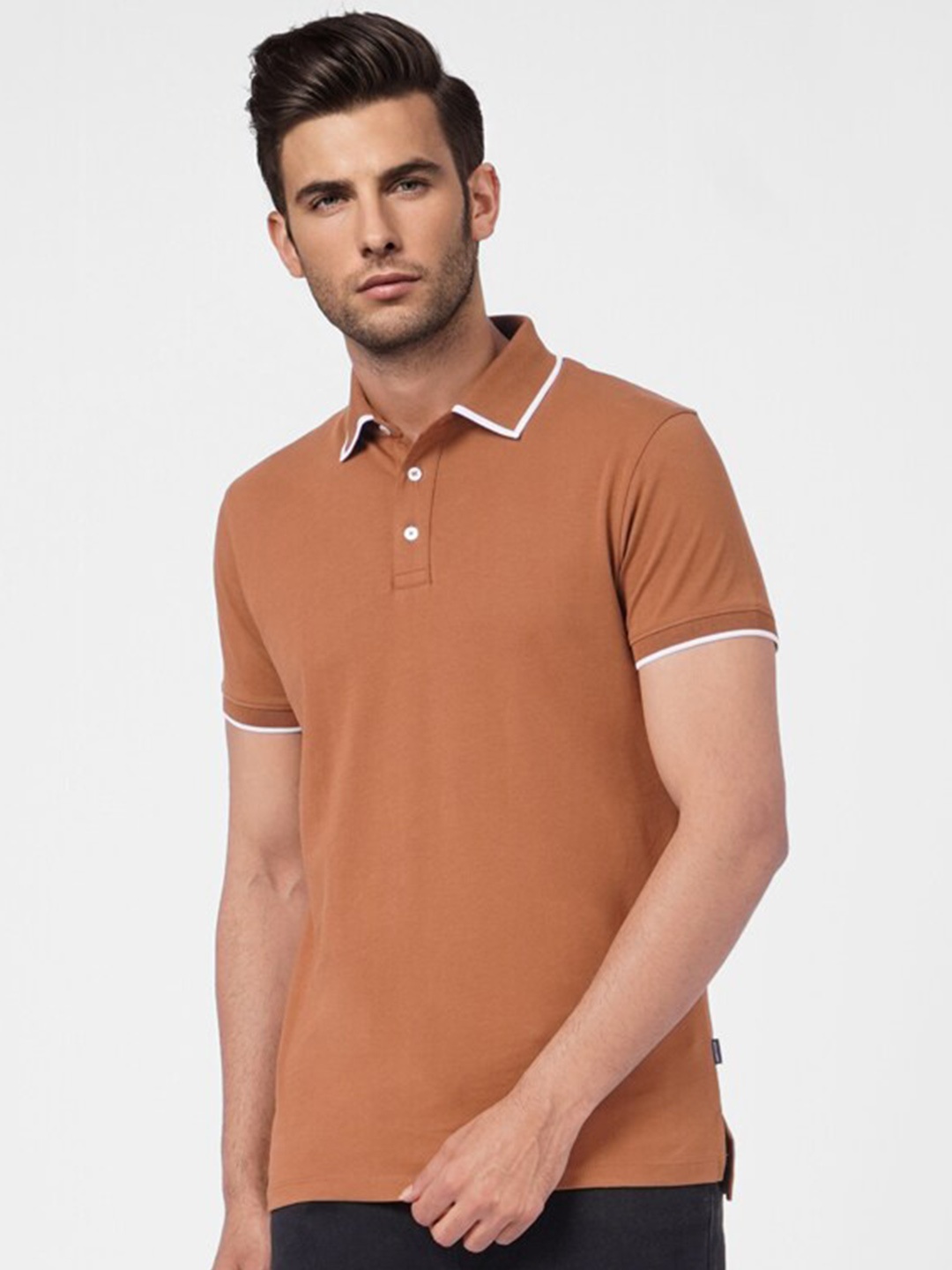 

Jack & Jones Men Brown Polo Collar T-shirt