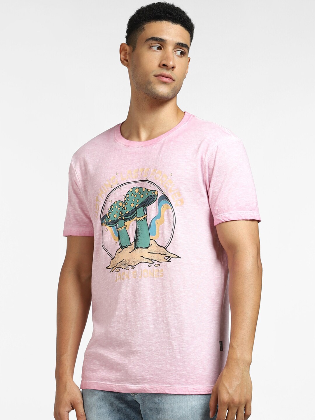 

Jack & Jones Men Pink Typography Printed Applique T-shirt