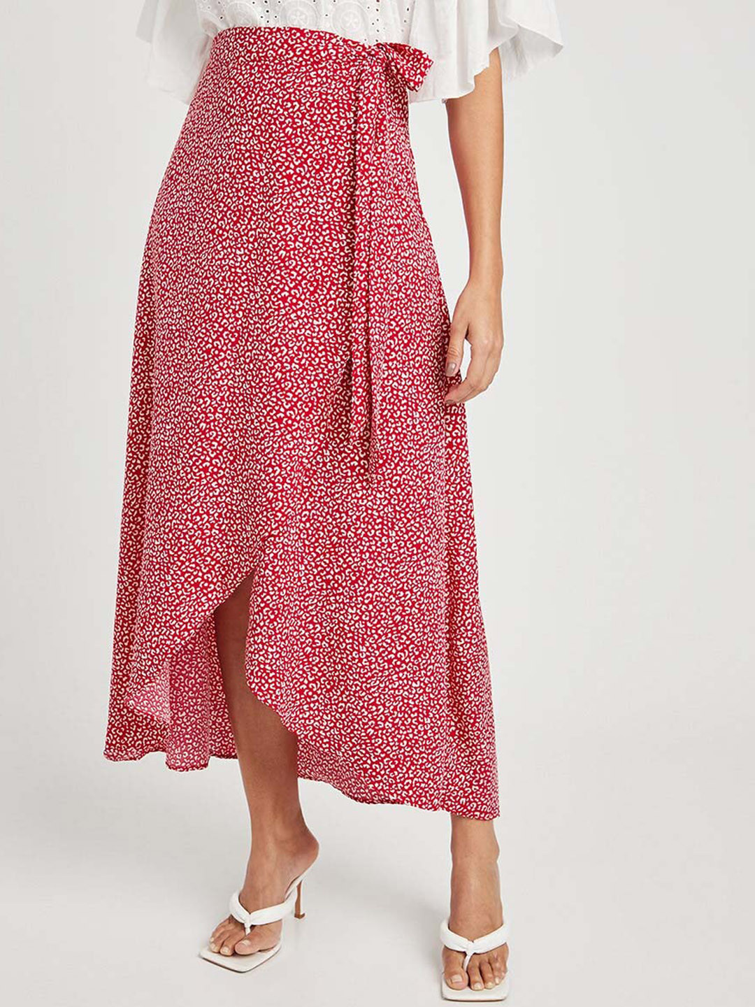 

Styli Women Red Animal Printed Wrap Maxi Skirts