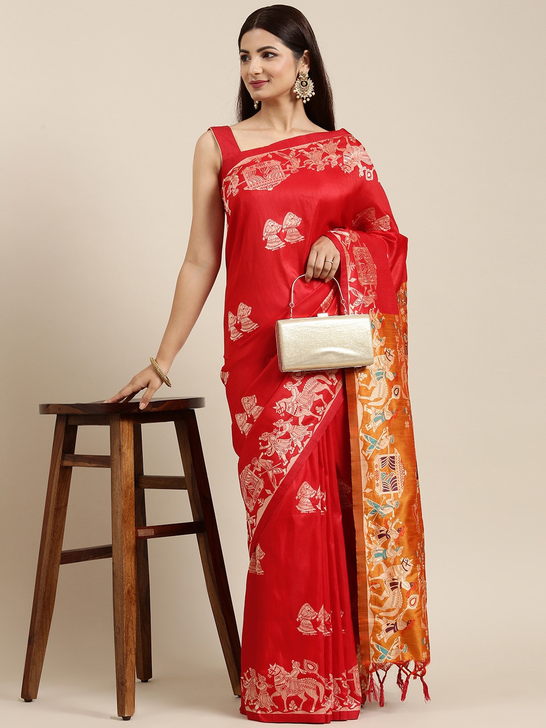 

Mitera Red Ethnic Motifs Silk Blend Saree