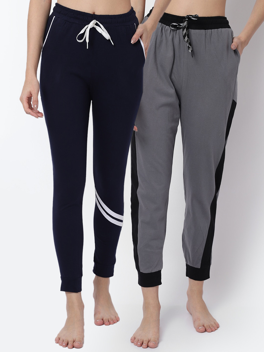 

Claura Women Pack Of 2 Navy Blue & Grey Solid Cotton Lounge Pants